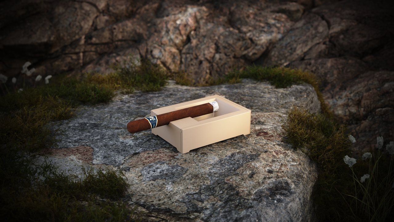 Fortress on a rock outdoors, a cigar resting in the cut